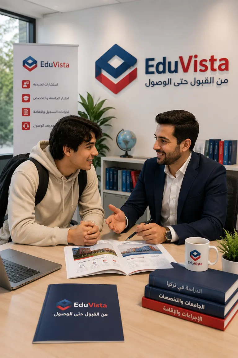 مستشار EduVista يساعد طالبًا في اختيار الجامعة والتخصص